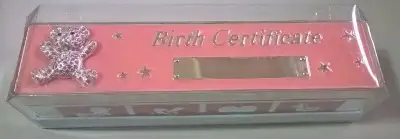Elegance Silver Pink Enamel Baby Birth Certificate Holder, View more