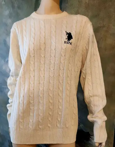 LADIES U.S. POLO ASSN CREAM CABLE LONG SLEEVE SWEATER Size XL, View more