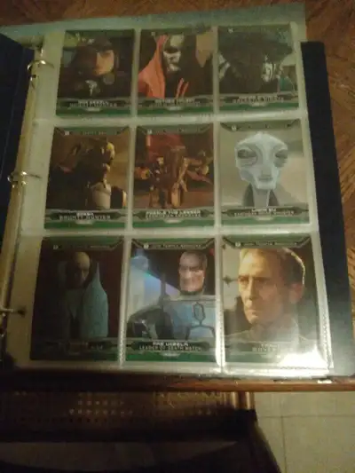 200 Topps Star Wars Chrome Perspective Jedi Vs. Sith Cards In Plastic Sheets And Binder.