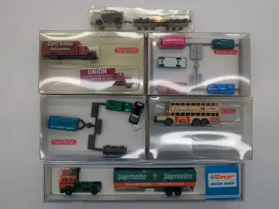 Selling 6 N Scale vehicle model sets. 4 are Wiking, 1 is Roco and the other (truck at the top) is un...