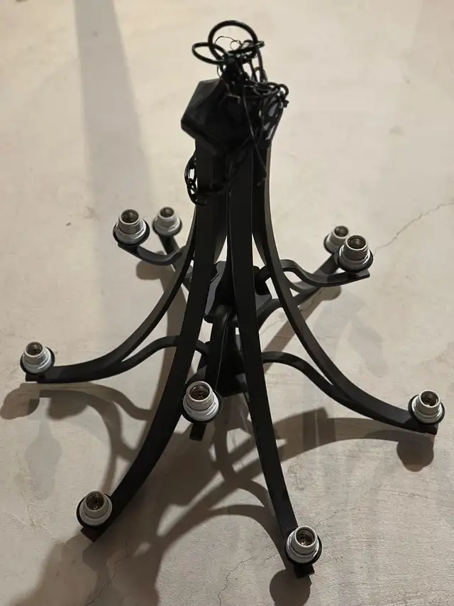 Large Matte Black Chandelier with 9 frosted white glass shades in Indoor Lighting & Fans in St. Catharines - Image 3