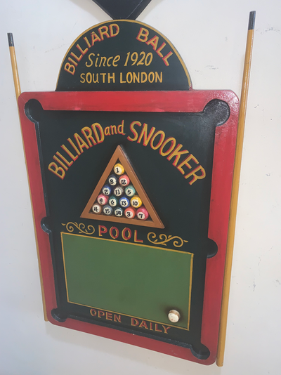 Vintage Billiards, Snooker South London wood sign Mint condition Features a beautifully carved wood...