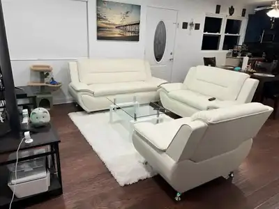 New White Leather 3PC Sofa Set-Free Delivery , View more
