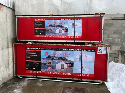 New 50' x 100' heavy tarp building, complete brand new in boxes. and excellent 21 oz fabric heavy du...