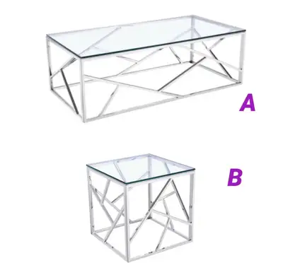 Brand new condition coffee and end table. Only used for staging. Tempered glass with polished stainl...