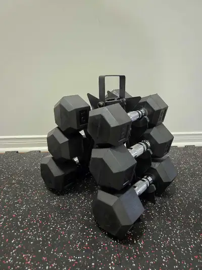 10lb, 15lb, 20lb Pound Rubber Hex Dumbbell Weight Set - New!, View more