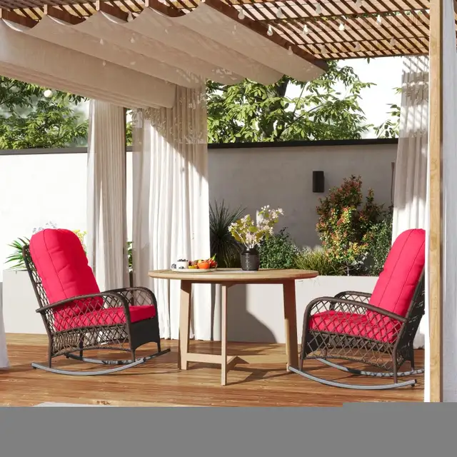Outdoor Wicker Rattan Rocking Chair Set of 2, Patio Rocker with  in Patio & Garden Furniture in Markham / York Region - Image 7