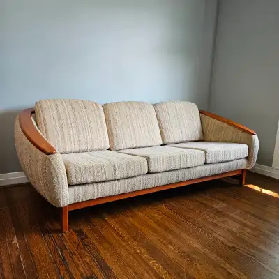 Mid Century Modern R Huber Teak Barrel 3 Seater Sofa, View more