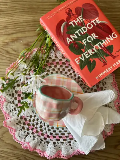 Set of Handmade Cup & Saucer, Doily, Book, Napkin, View more
