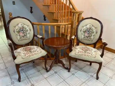 set of 2 vintage Louis xv chairs and matching table , View more