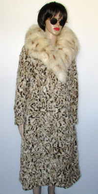 joli manteau fourrure d'ocelot/collet de renard buste 36 petit