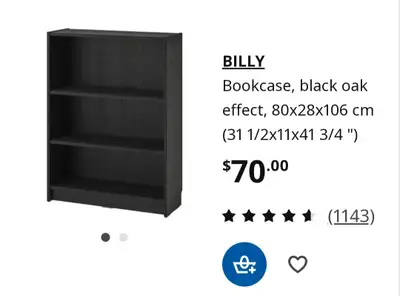 Black Billy Bookshelf From non-smoking and pet free home. No longer needed as changed to white books...