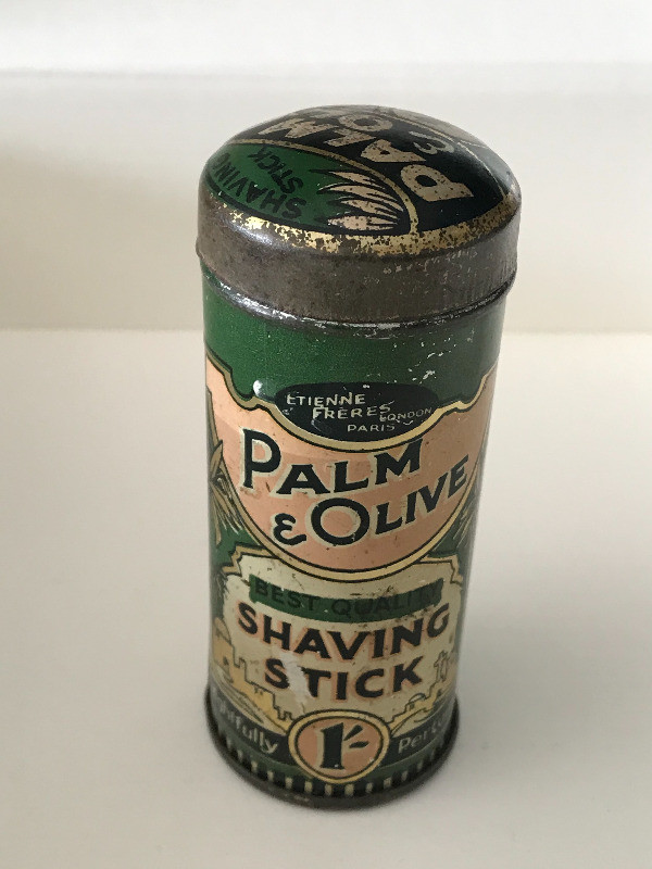 ANTIQUE PLAM & OLIVE PALMOLIVE SHAVE STICK TIN CAN ENGLAND in Arts & Collectibles in Mississauga / Peel Region