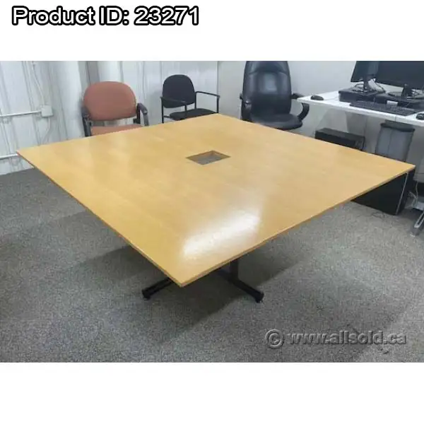 Simo 60 x 60 Blonde Oak Square Boardroom Table w/ Grommet Hole