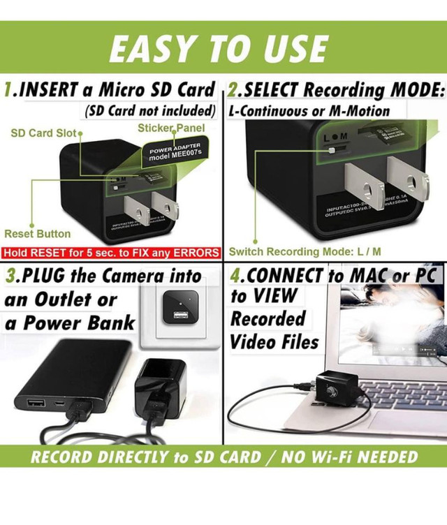 Mini Camera Camera Charger  | 1080p Full HD | Small Cam | Survei in Cameras & Camcorders in Gatineau - Image 2