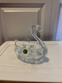 Swan Crystal Candy Dish, Bohemia, Czech Republic, Hand Cut Lead