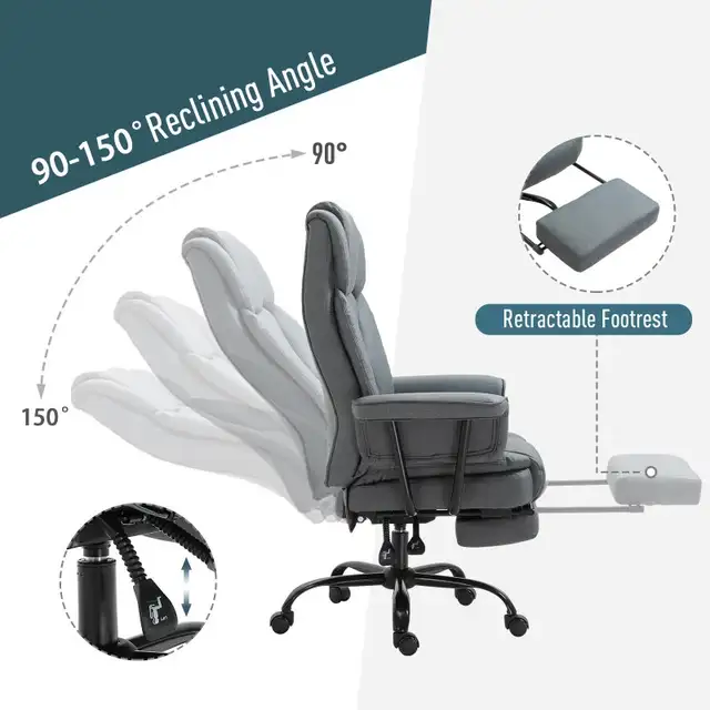 Swivel Reclining Office Chair with Ergonomic with Footrest, Grey in Chairs & Recliners in Markham / York Region - Image 4