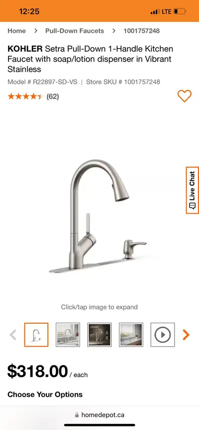 KOHLER Setra Pull-Down 1-Handle Kitchen Faucet with soap/lotion , View more