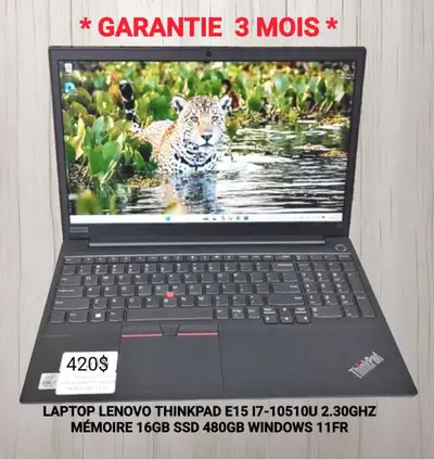 Lenovo ThinkPad E15 i7 16GB RAM 480GB SSD Win 11 FR, View more