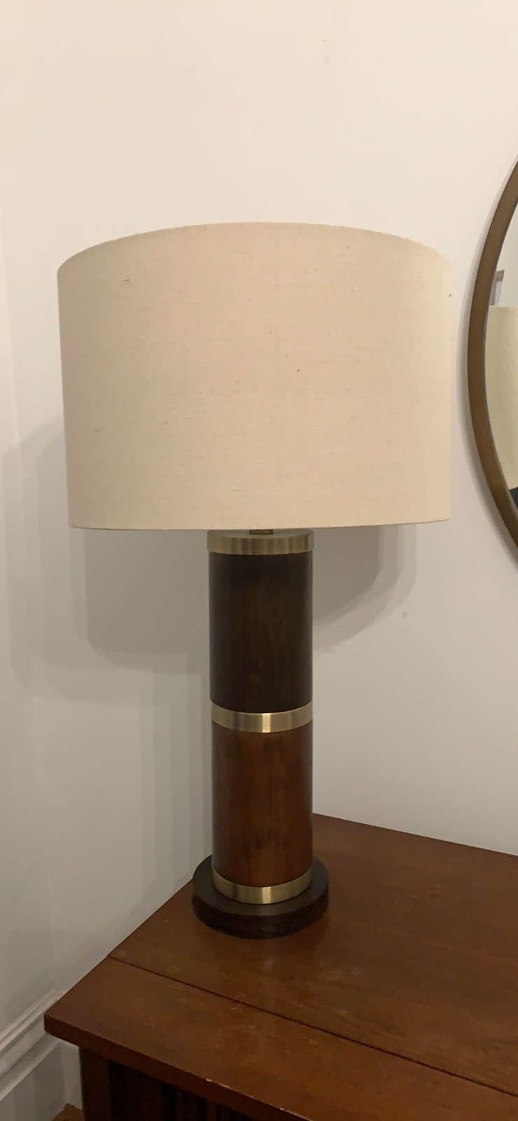 Used, Modern wood and brass table lamp for sale  