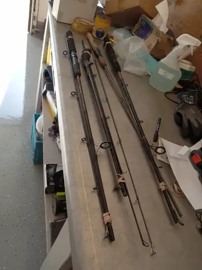 4 fishing poles, ugly stick, quantum etc, View more