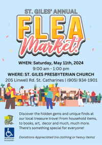 FLEA MARKET Sat. May 11/24     9 am-1 pm at St. Giles Church