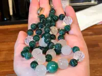 Antique Carved Green Jade Emerald and Quartz Beads Necklace 