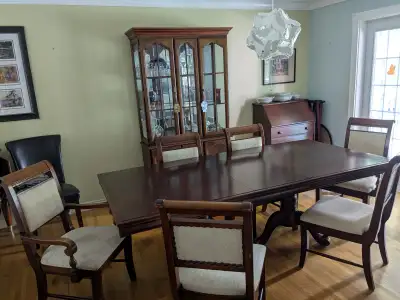 Solid wood Dining table w/ 6 Chairs and matching China cabinet , View more