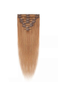 Clip In Honey Brown Brazilian Human Hair Extensions In 22 Inches