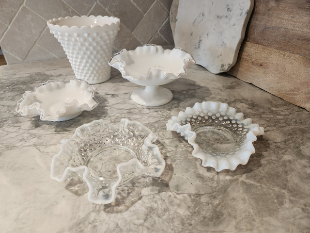 Fenton Art Glass Collection Milk Silver Crest Hobnail Opalescet in Arts & Collectibles in Strathcona County