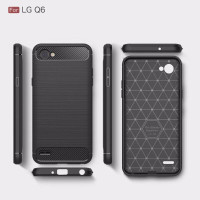 LG Q6 Carbon Fiber TPU case+Tempered screen protector