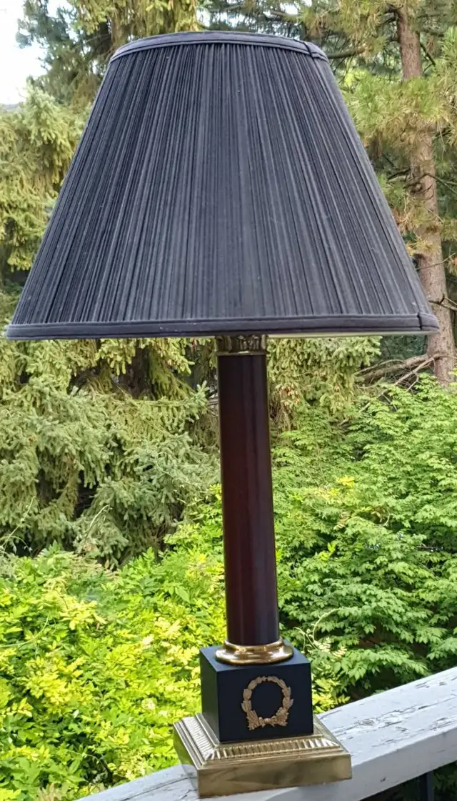 Vintage Table Lamp – Brass, Wood & Black Base in Indoor Lighting & Fans in City of Toronto - Image 3