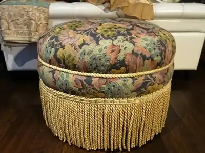 OTTOMAN on Castors CUSTOM DESIGNER PIECE fringed Large 2 AVAILAB, View more