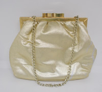 Vintage Plush Gold Tone Clutch / Handbag w/ Chain Hong Kong