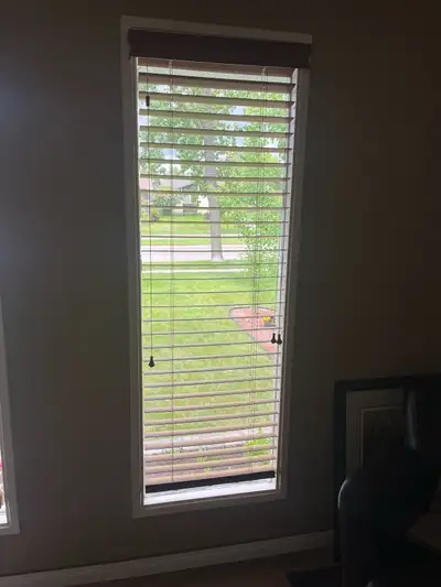 Blinds for sale. Wooden slat type. Still in good shape. For a long narrow window. Roughly 22.5”X70”....
