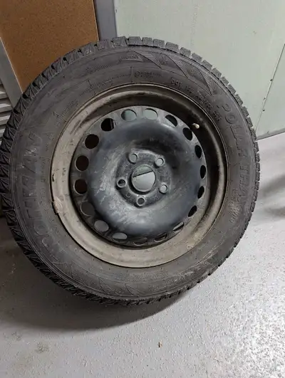 Steel Rims, tires are quite worn but probably still usable for a bit. 15 inch From a VW Jetta.