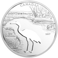 2017 $30 Endangered Animal Cutout: Whooping Crane - Pure Silver