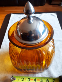 Vintage Artland Amber Glass Jar with pewter lid