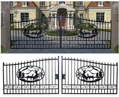 Condition: New product 14' / 20’ Driveway Iron Gate 1.8m. High on Ends 2.3m High in Center Hot Dip G...
