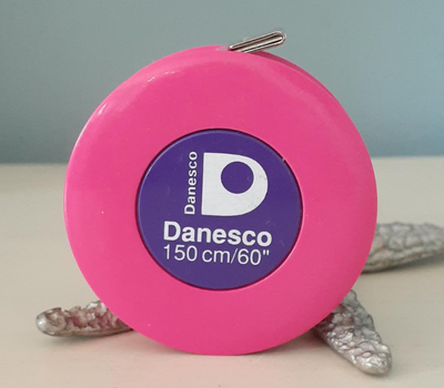 Vintage Danesco by Hoechstmass Sewing Seamstress round pink plastic Tape Measure - in pink and purpl...