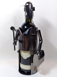 Metal Wine Bottle Holder Carpenter, Construction Worker Ornament