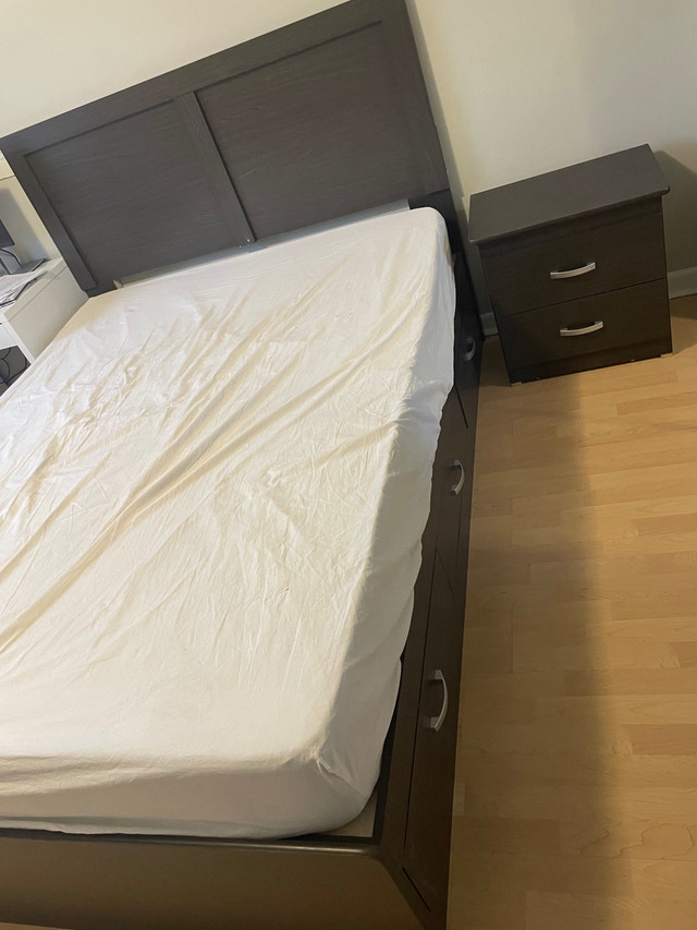 Wooden bed with side table  in Beds & Mattresses in La Ronge