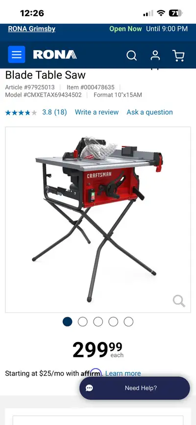 Craftsman Table Saw, View more