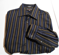 Men's Bellissimo Long Sleeve Black Striped Shirt- Size Large
