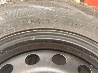 Set of 4 winter tires mounted on steel rims. Tires are size 215/60R16 with a 94Q winter rating. They...