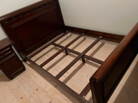 Vintage Exotic Wood Bombay Sleigh Bed with Side Table. Double sz