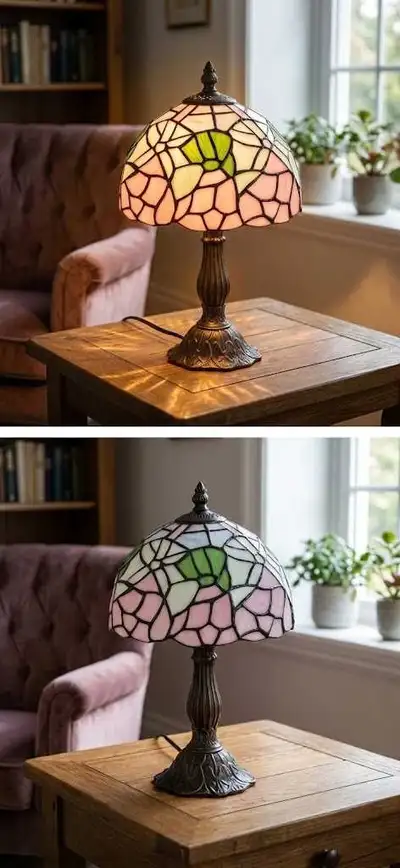 Vintage Tiffany style Stained Glass Table Lamp, View more