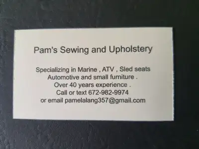 Marine Upholstery . Now is the time to get your boat seats recovered . Also boat top repairs .Call f...