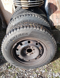 Set of 215/70R15 Wheels: Good Winter Tires, Steel Rims, Hubcaps
