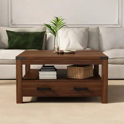 Rustic Wood Coffee Table with Storage Drawer, View more